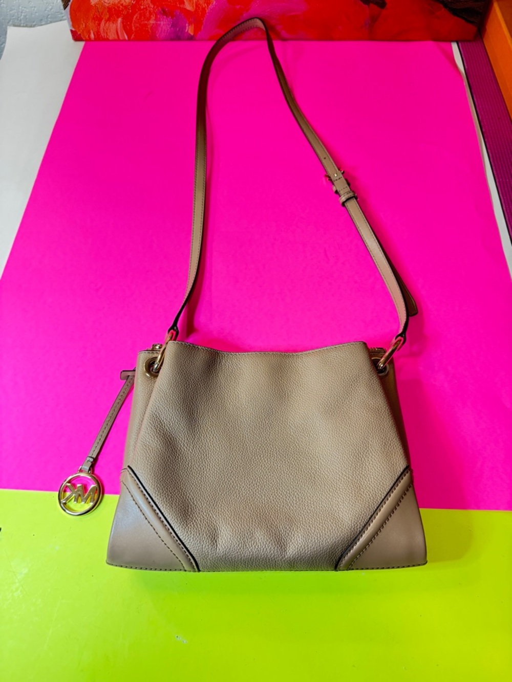Michael Kors Tan Pebble Leather Crossbody with Gold Hardware - Picture 3 of 10